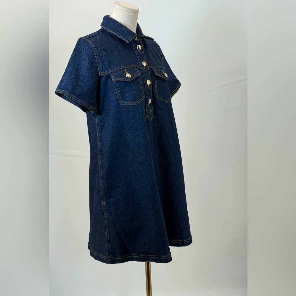 Loft Denim Shirt Dress A-line Mini | Button Front Short Sleeve Casual Chic SZ XS - Picture 9 of 11